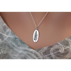 Sterling Silver Etched Pine Tree Charm Necklace, Pine Tree Charm Necklace